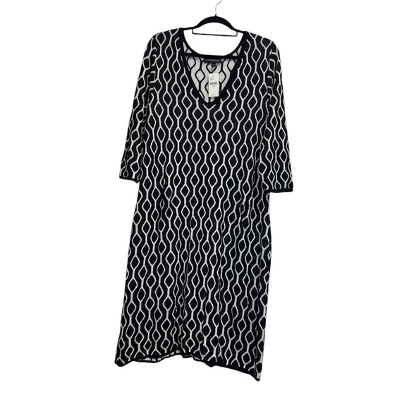 Lane Bryant Cozy Chic Black White Geometric Print Knit Sweater Tunic Dress - Picture 12 of 13